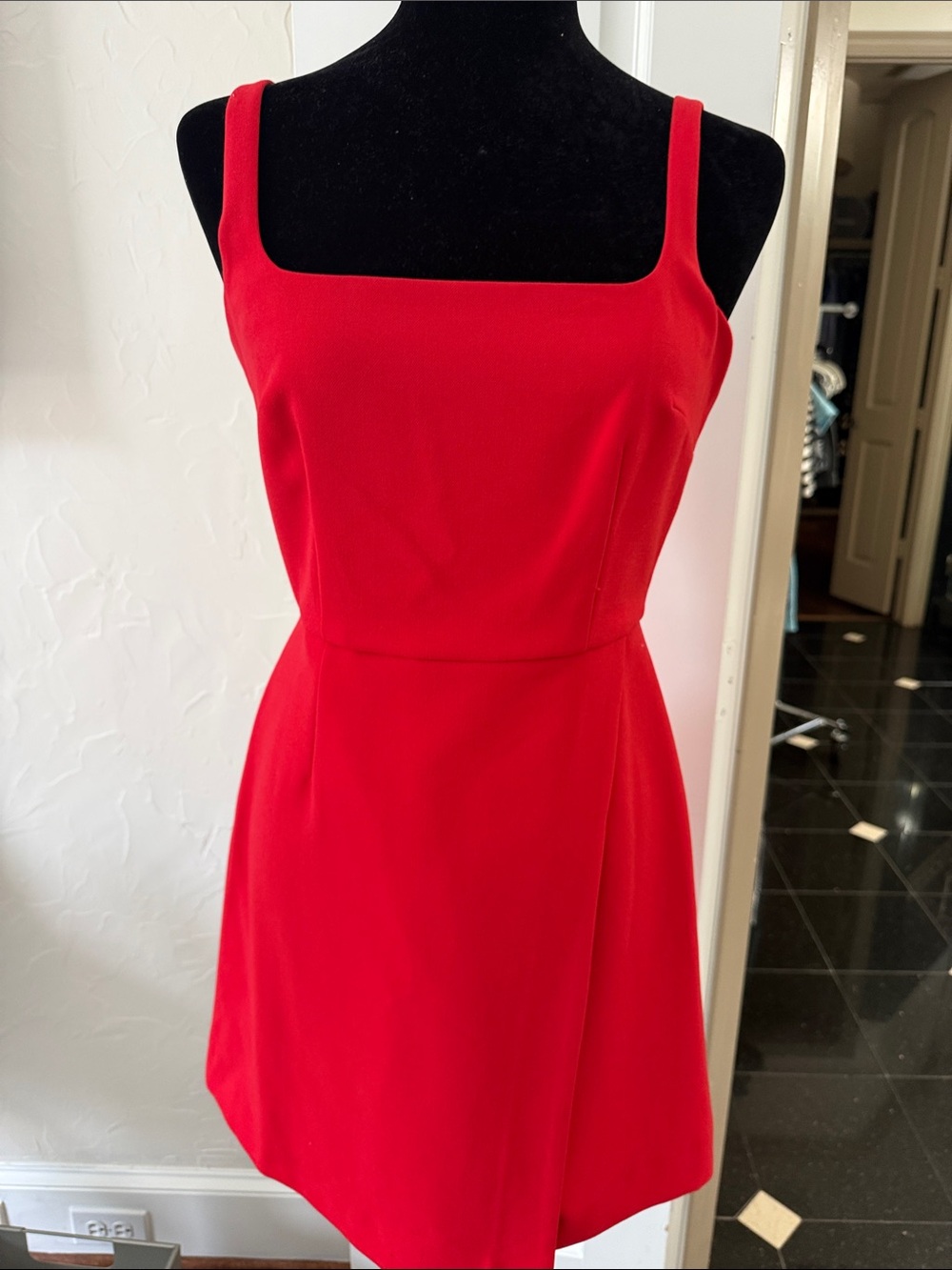 French Connection Bright Red Square-Neck Mini Dress